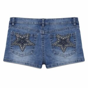 Y2K Star Studded Shortie Denim Shorts Womens Sz 10 Low Rise Festival Baddie